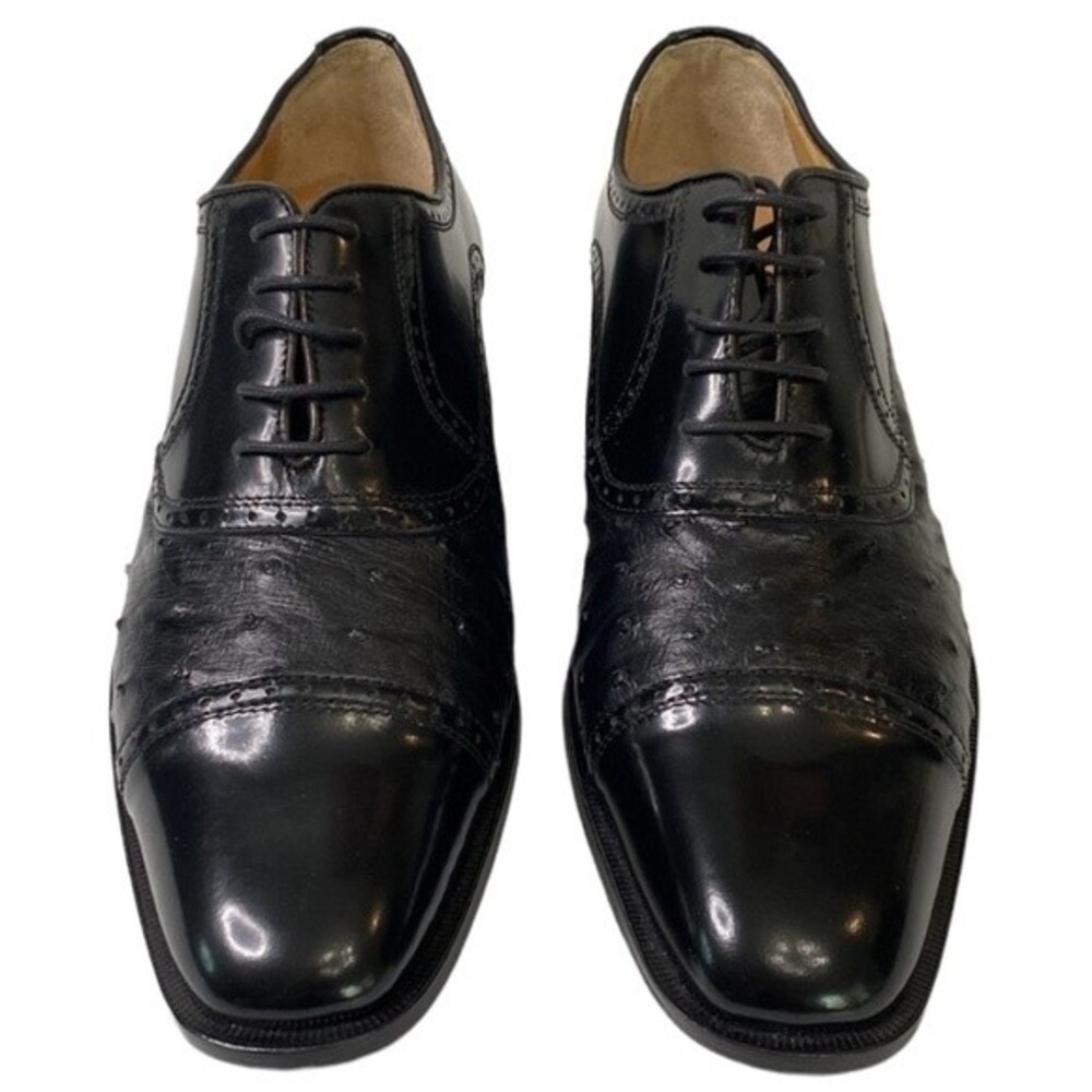 Zelli Oxford Lace Dress Shoe Hand Crafted Made in Italy Ostrich Patent Leather